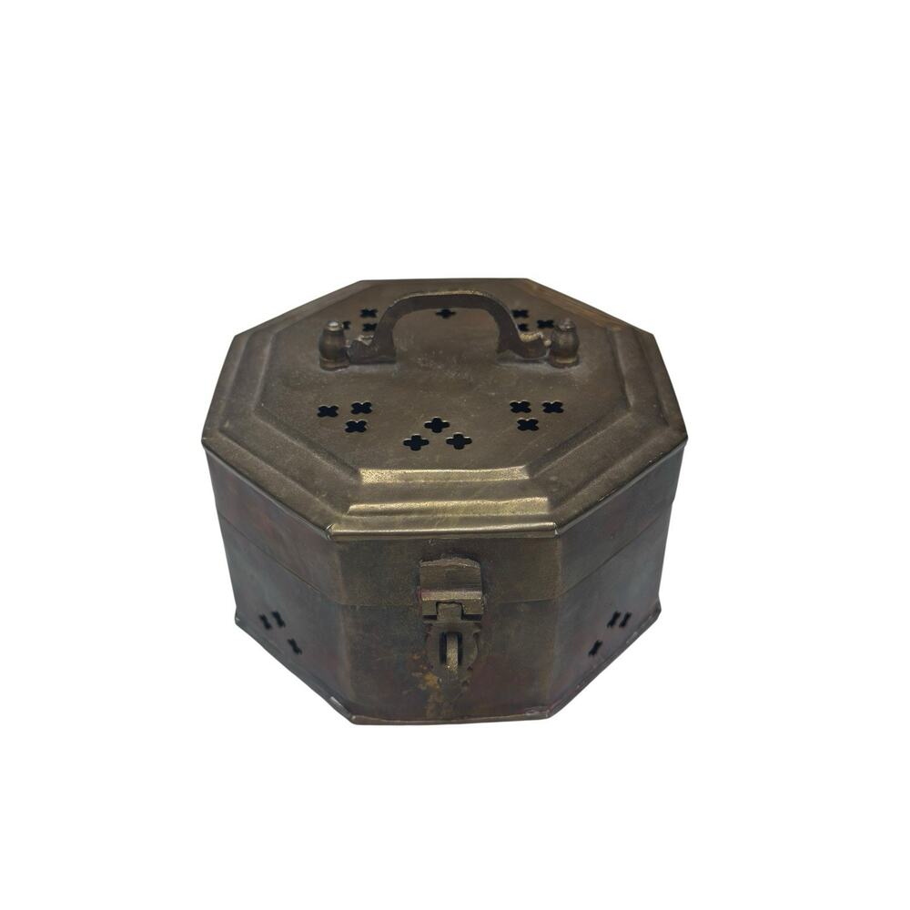 Antique Brass Ventilated Box‎ Octagonal Hinged Lid Rustic Farmhouse Decor